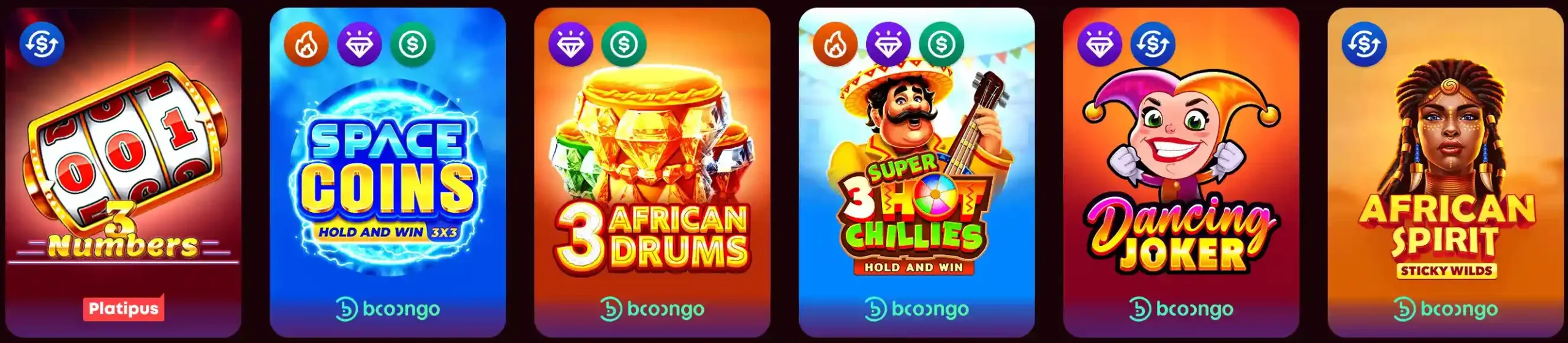 Variety of online slot machines and video slots at Spinobon Casino